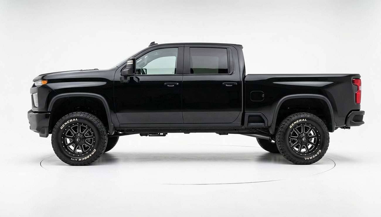 Lifted pickup truck fitted with Fuel Maverick D538 off-road wheels and all-terrain tires