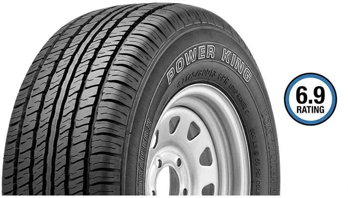 Power King Boat Trailer II Bias tire with a 6.9 rating, featured in a trailer tire buying guide