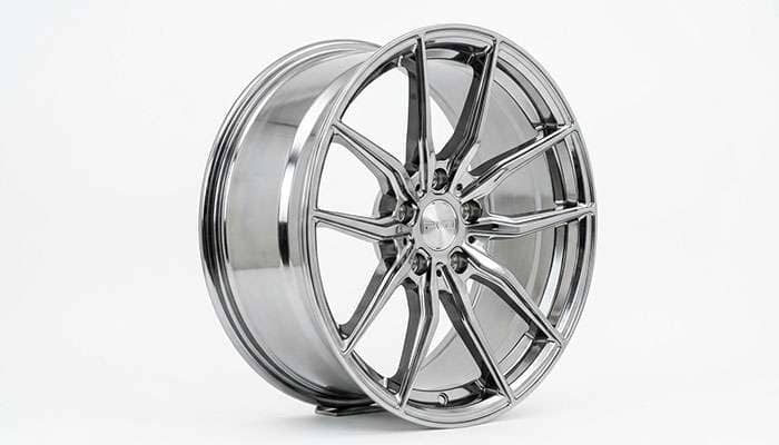 PVD chrome wheel with a bright reflective finish sealed under clear coat