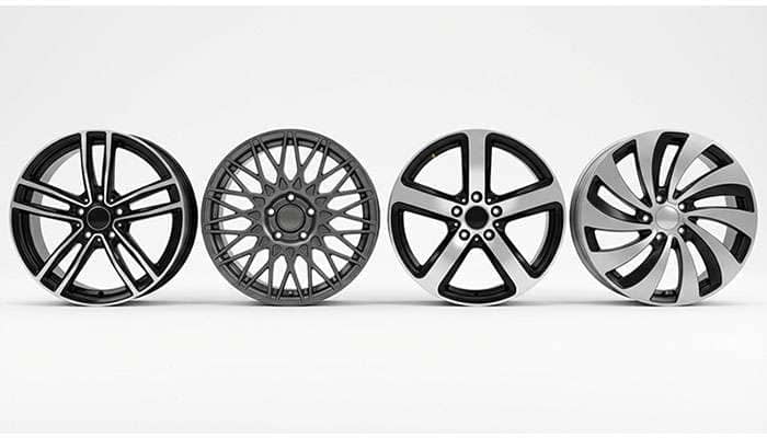 Replica Wheels Review 2025 banner featuring four stylish black and silver alloy wheel designs on a textured background