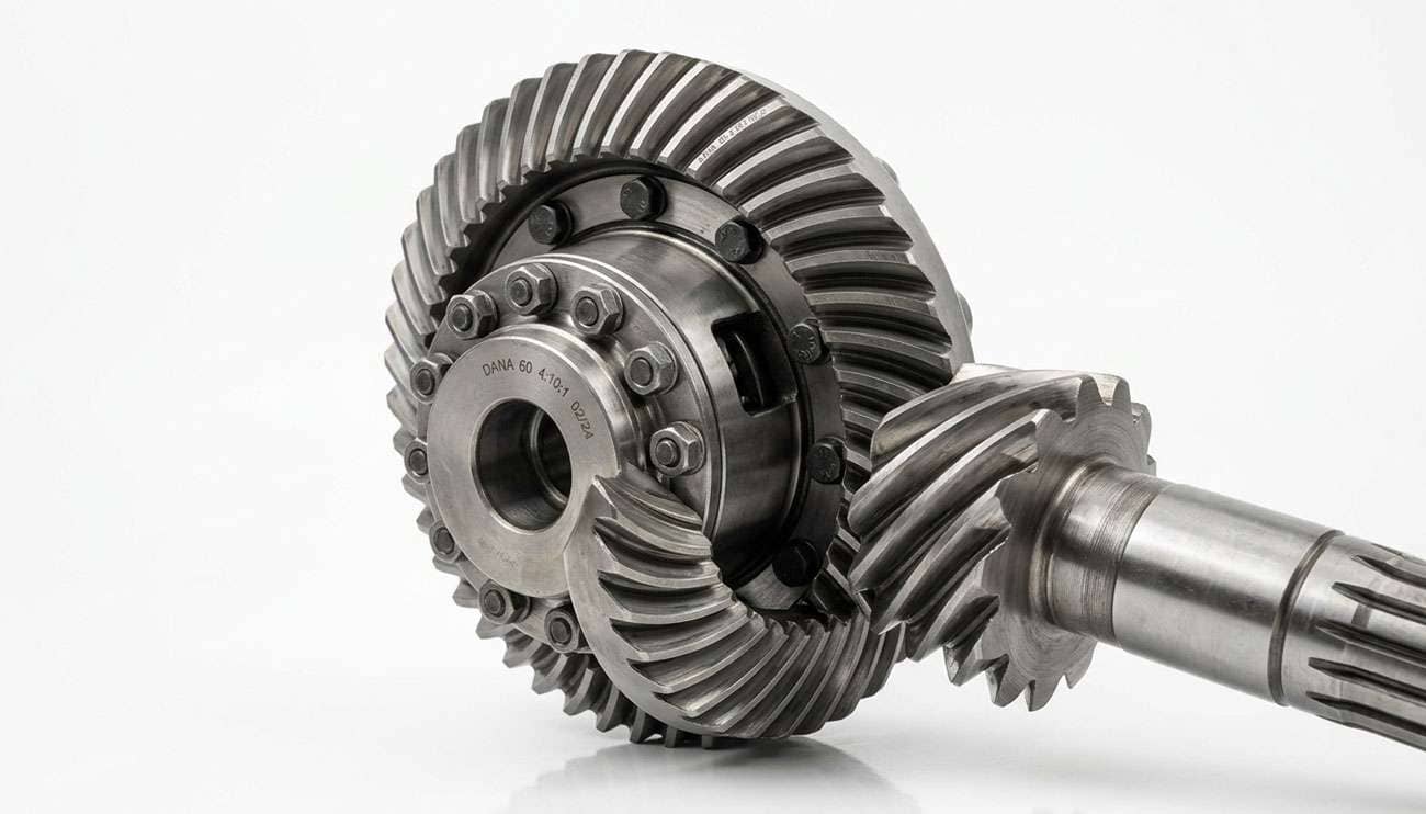 Differential ring and pinion gear set showing the meshing tooth pattern