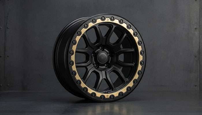 Black Team 1EV R80B Rmaxx 20-inch forged beadlock off-road wheel designed for Rivian R1T and R1S vehicles
