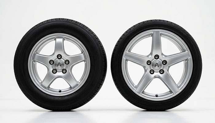 Profile view of two tires showing the difference in sidewall height at the same overall diameter