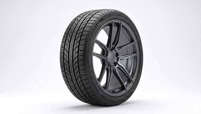 Sport truck tire with low profile design on modified pickup