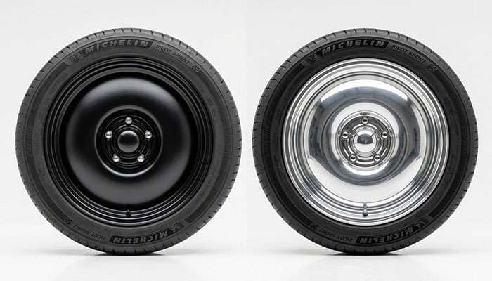 Steel smoothie wheel next to a polished billet aluminum smoothie wheel, studio comparison photo
