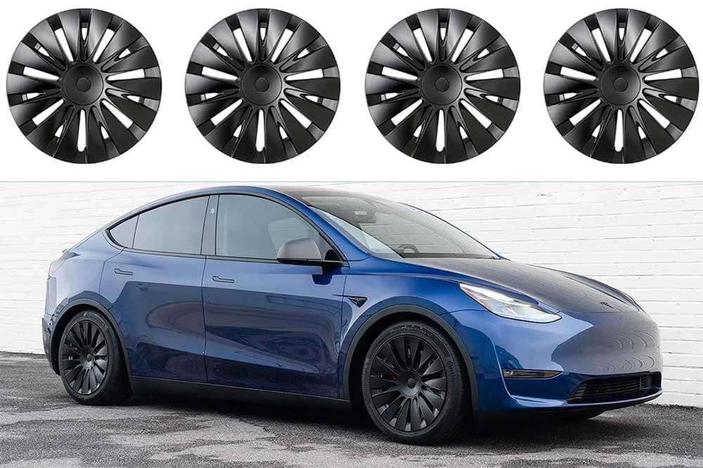 Tesla 19 inch Gemini wheels with aerodynamic covers installed on Model Y