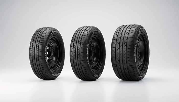 Image showing P-metric passenger tire load ranges, abbreviations, and max load pressures for LL, SL, and XL tires