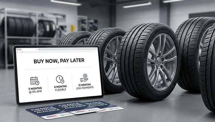 Pay later tires and wheels financing with flexible payment plan options displayed