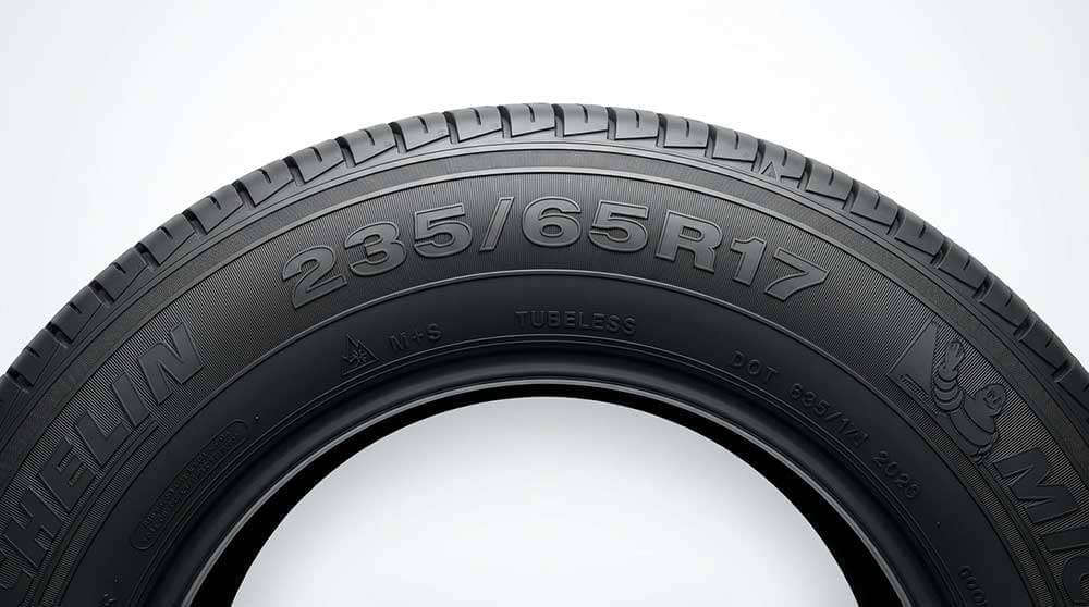 Diagram showing how to read tire sidewall markings, including size, load index, and speed rating