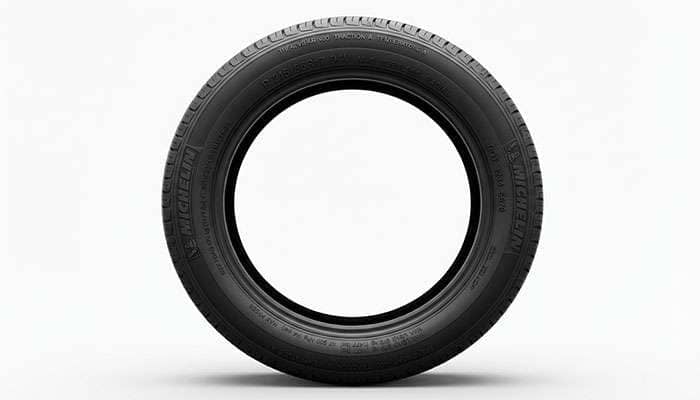 Diagram explaining tire sidewall markings including passenger car designation, section width, aspect ratio, radial construction, rim diameter, and service description