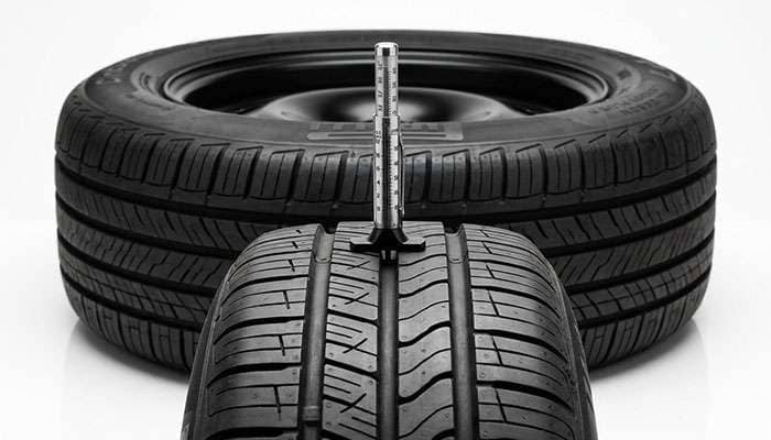 Tread depth gauge measuring the tread of a Pirelli Cinturato P7 All Season Plus II tire