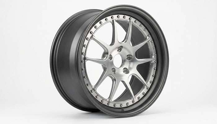 Two-piece forged wheel showing center and rim assembly