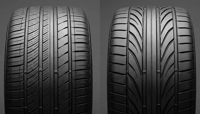 Side-by-side close-up comparison of two ultra-high-performance tire tread patterns