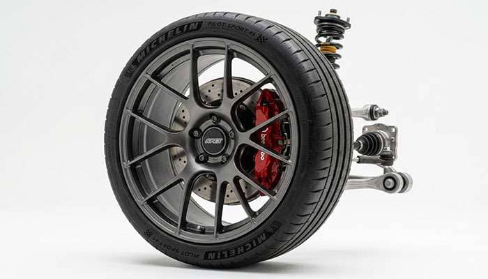 Wheel, brake rotor, and hub assembly representing unsprung components