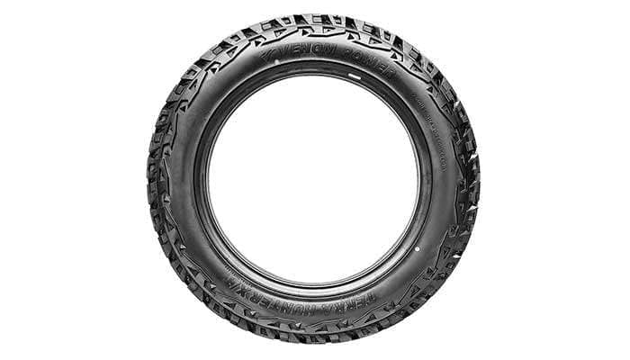 Close-up of Venom Power Terra Hunter XT off-road tire showcasing aggressive tread pattern and sidewall design