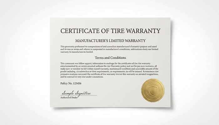 Typical Tire Warranty certificate
