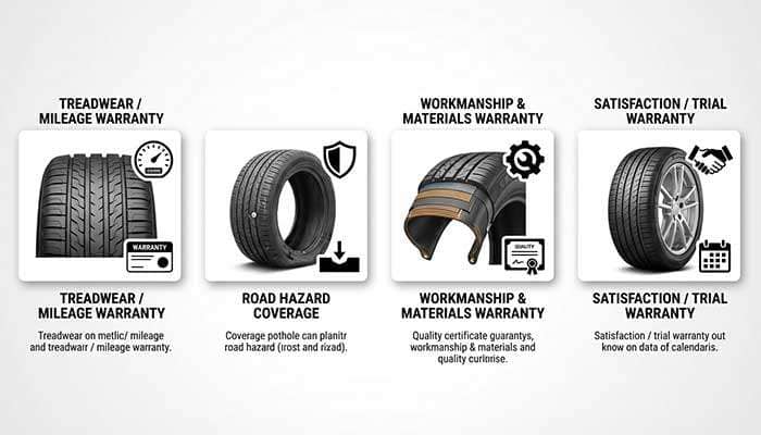 Diagram showing four types of warranty coverage: basic, extended, manufacturer's, and service contract coverage