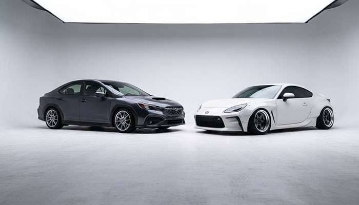 Two vehicles side by side showcasing different wheel fitment styles - SpecFit versus CustomFit configurations