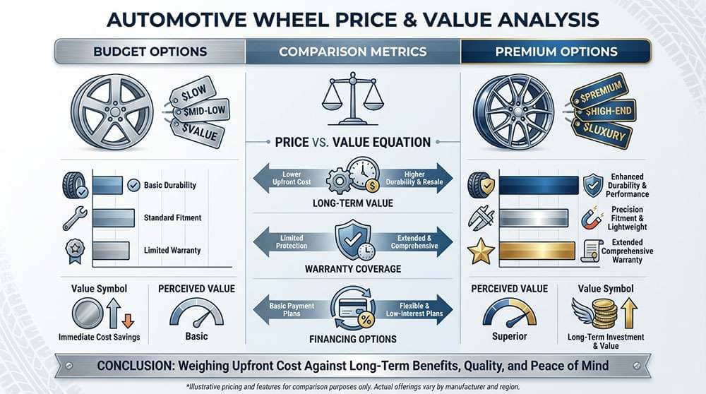 Price comparison chart showing value analysis between different wheel brands