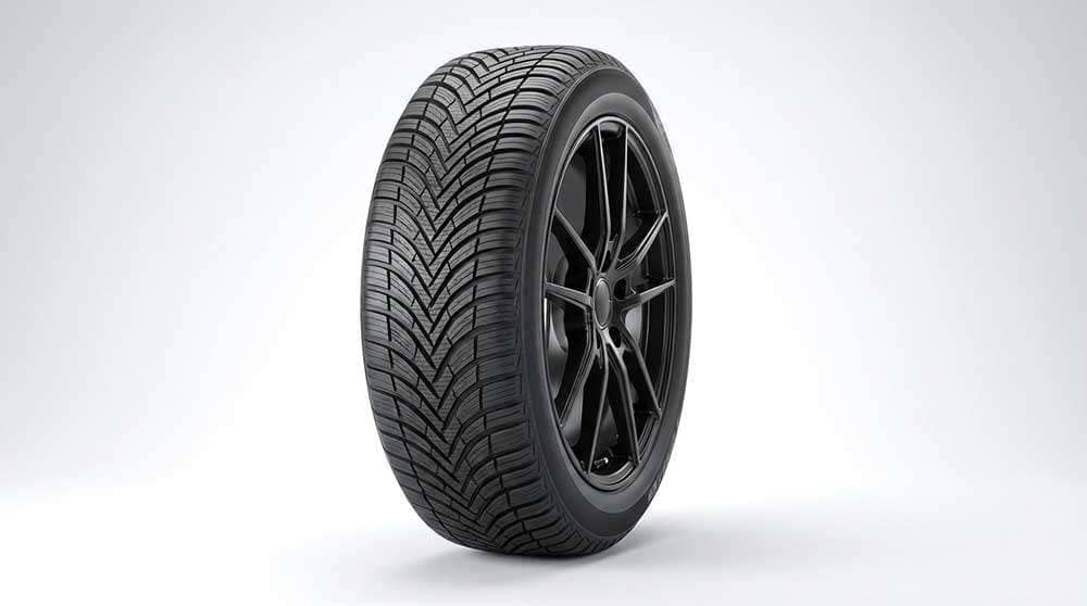 Automotive technician installing winter tires on vehicle wheel using professional equipment