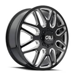 Cali Off-Road Invader Dually Front 9115D 24x8.25 8x210 115 ET 154.2 CB Gloss Black/Milled Spokes