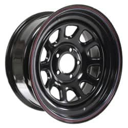 Hot Rod Hanks 42 D Window 15x10 5x114.3 -38 ET 83.8 CB Gloss Black w/Red and Blue Stripes