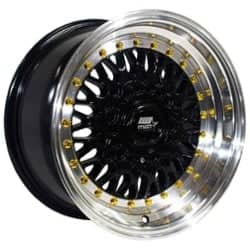 MST MT13 17x8.5 5x114.3/5x120 30 ET 72.56 CB Black w/Machined Lip Gold Rivets