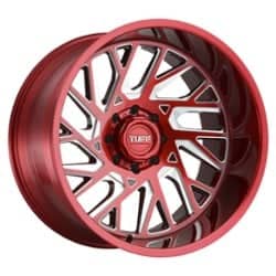 Tuff A.T. T4B Left 24x14 8x180 -72 ET 125.1 CB Candy Red w/Milled Spoke