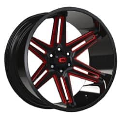 Vision 363 Razor 22x10 5x139.7 -19 ET 108 CB Gloss Black Milled Spoke with Red Tint