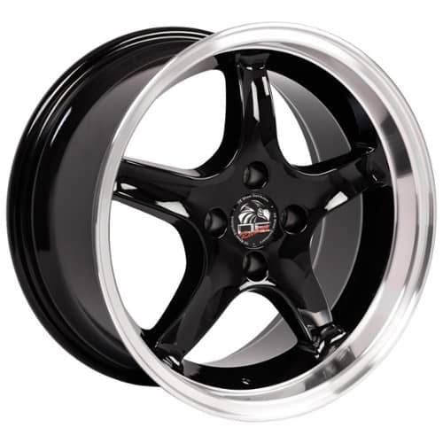 OE Replica Wheels FR04 17x8 4x108 15 ET 64.2 CB Black with Machined Lip (FR04AD17080442515BM)