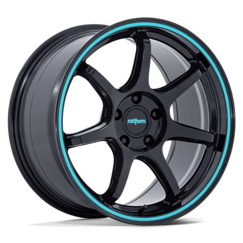 Rotiform BPU RC208 19x8.5 5x100 35 ET 66.6 CB Gloss Black w/Teal Stripe (RC208BL19855M35)