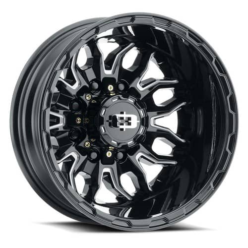 Vision 410 Korupt Dually Rear 17x6.5 8x165.1 -143 ET 125.2 CB Gloss Black Milled (410-7681GBMSR)