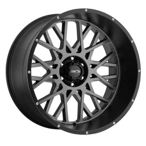 Vision 412 Rocker 20x9 6x139.7 10 ET 106.2 CB Anthracite with Satin Black Lip (412-2983ABL10)