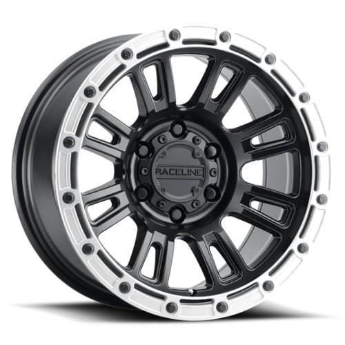 Raceline 956BS Compass 18x9 8x165.1 -12 ET 125.2 CB Satin Black w/Silver Ring (956BS-89080-12)
