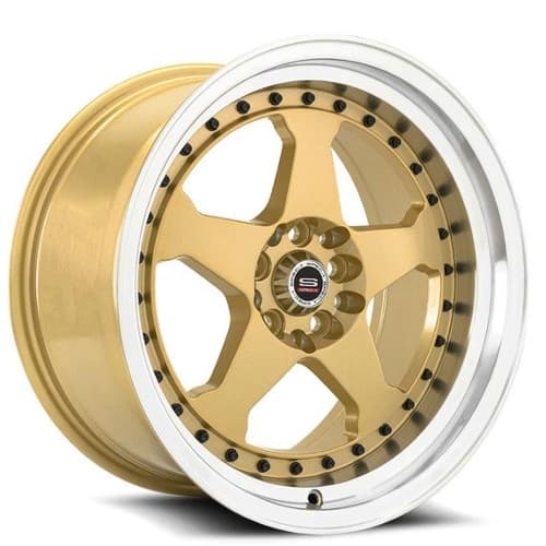 Spec-1 SPT-21 15x9 4x100 0 ET 73.1 CB Gold Machined Lip with Black Rivets (SPT21159090GML)