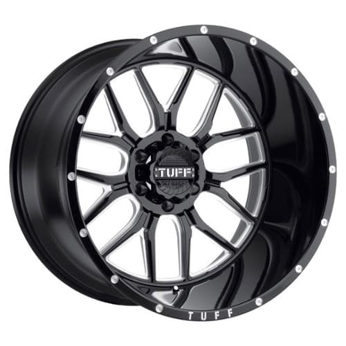 Tuff A.T. T23 22x14 6x139.7 -76 ET 112.1 CB Gloss Black with Milled Spokes & Dimples (2214T23-66140B12)