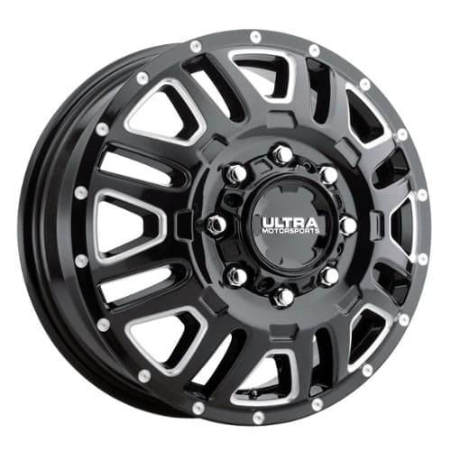 Ultra 003 Hunter Truck Dually Front 17x6.5 8x200 129 ET 156.2 CB Gloss Black w/ Milled Accents and Clear Coat (003-7692FBM)