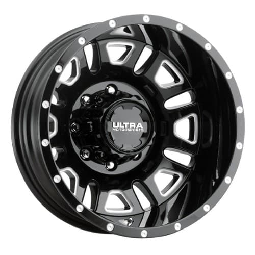 Ultra 003 Hunter Truck Dually Rear 17x6.5 8x165.1 -140 ET 121.7 CB Gloss Black w/ Milled Accents and Clear Coat (003-7681RBM)