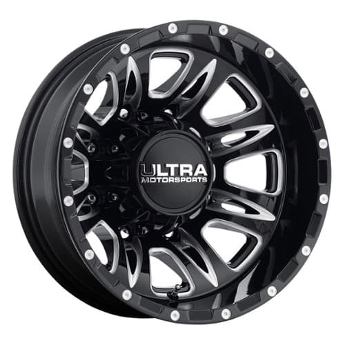 Ultra 049 Predator Dually Rear 17x6.5 8x165.1 -140 ET 121.7 CB Gloss Black w/Milled Accents (049-7681RBM)