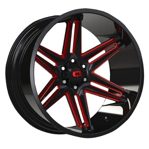 Vision 363 Razor 20x12 6x135 -51 ET 87.1 CB Gloss Black Milled Spoke with Red Tint (363-20236GBMR-51)