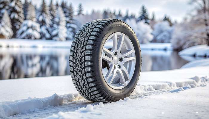 Close-up view of all-terrain tire tread pattern showing balanced lugs and siping