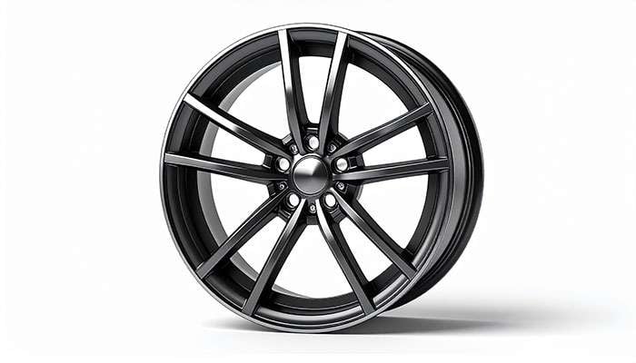 Polished alloy wheel showing intricate spoke design and machined finish