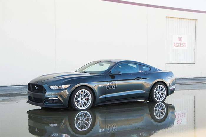 Apex EC-7 flow-formed wheels fitted to an S550 Mustang, profile view.