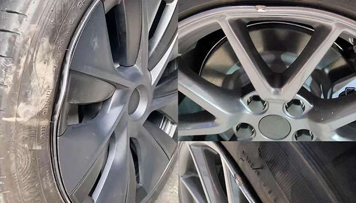 Bent rim on a vehicle causing vibration at highway speeds.