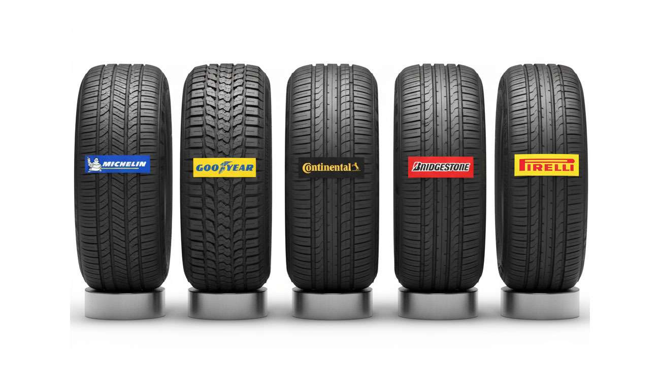 Comparison of top tire brands including Michelin, Goodyear, Continental, Bridgestone and Pirelli displayed side by side