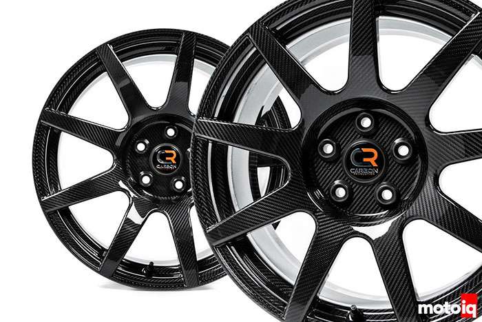 Carbon fiber alloy wheel displaying lightweight construction and advanced material technology