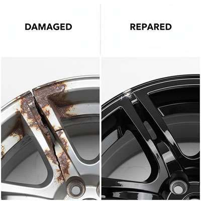 Close-up of a damaged car rim before and after interior wheel repair fixing hidden rim damages