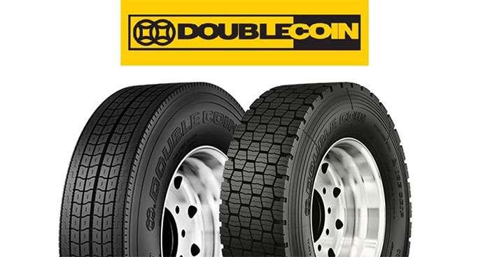 Double Coin commercial truck tires displayed showing heavy-duty construction and tread design