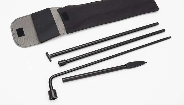 Dorman 926-781 spare tire jack handle and wheel lug wrench set with black carrying pouch on a white background.