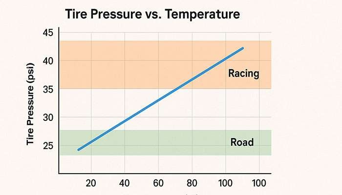 Detailed explanation of tire pressure and temperature ranges, effects, and management for optimal performance in racing conditions.